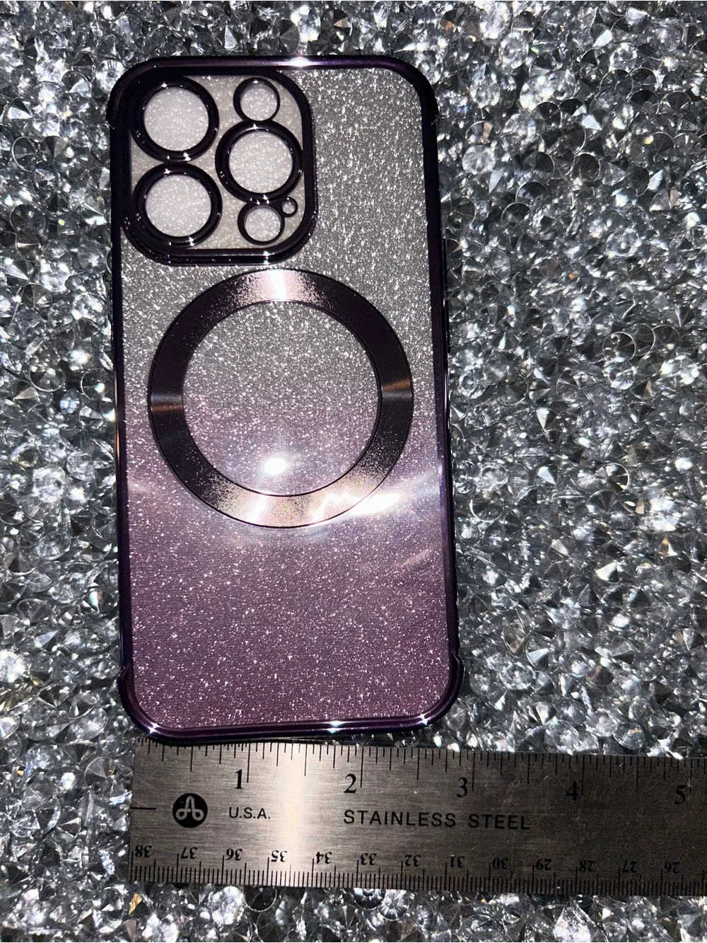 iPhone 15 pro Purple Glitter Magnetic Phone Case with Camera Protection